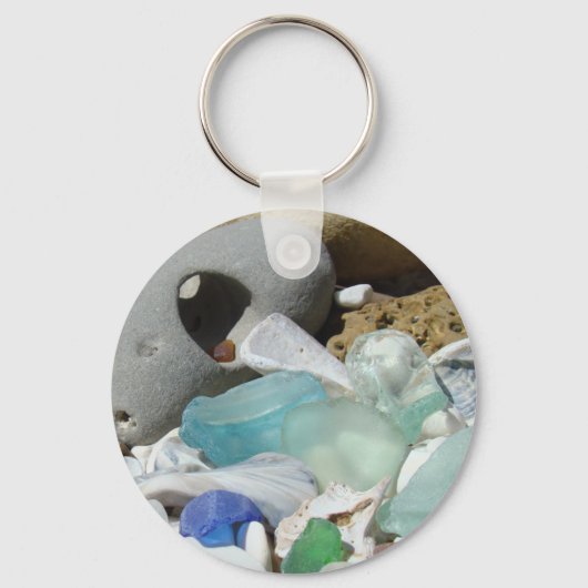 Blauwe sleutelhanger van zeewier, aangepast strand (Voorkant)