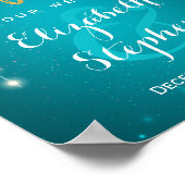 Blauwe slingerlichten Welkom bruiloftsreceptie bor Poster (Hoek)