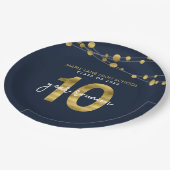 Blauwe snaren van lichten 10 jaar klasse reünie papieren bordje (Gekanteld)