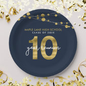 Blauwe snaren van lichten 10 jaar klasse reünie papieren bordje