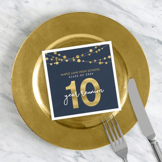 Blauwe snaren van lichten 10 jaar klasse reünie servet