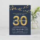 Blauwe snaren van lichten 30 jaar klasse reünie kaart (Staand voorkant)