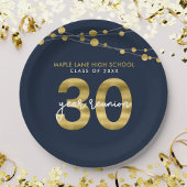 Blauwe snaren van lichten 30 jaar klasse reünie papieren bordje