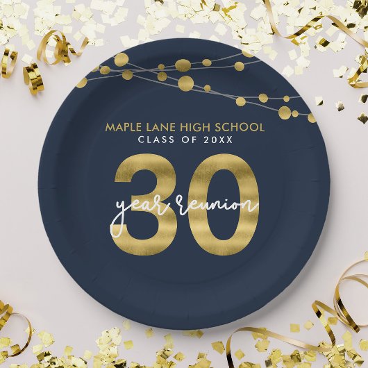 Blauwe snaren van lichten 30 jaar klasse reünie papieren bordje
