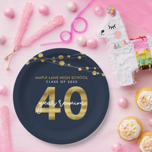 Blauwe snaren van Lichten 40 Jaar Klasse Reünie Papieren Bordje (Feest)