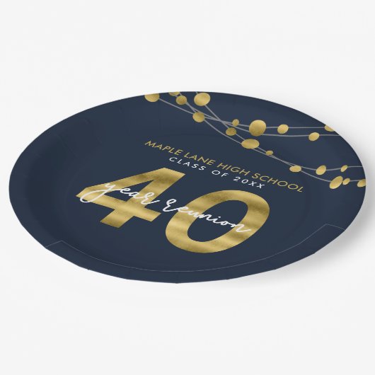 Blauwe snaren van Lichten 40 Jaar Klasse Reünie Papieren Bordje (Gekanteld)