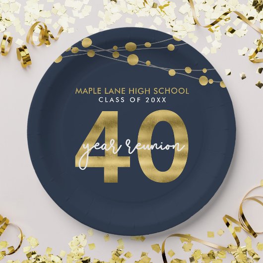 Blauwe snaren van Lichten 40 Jaar Klasse Reünie Papieren Bordje