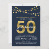 Blauwe snaren van lichten 50 jaar klasse reünie kaart (Voorkant)