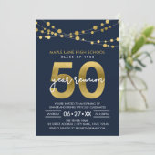 Blauwe snaren van lichten 50 jaar klasse reünie kaart (Staand voorkant)