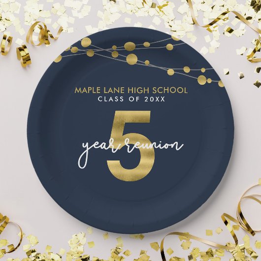 Blauwe snaren van Lichten 5 Jaar Klasse Reunion Papieren Bordje