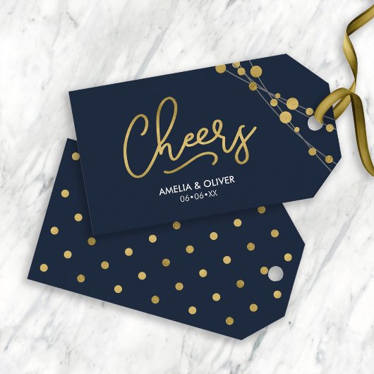 Blauwe snaren van Lichten Faux Gold Cheers Cadeaulabel