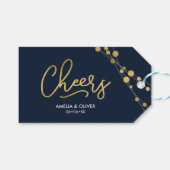Blauwe snaren van Lichten Faux Gold Cheers Cadeaulabel (Voorkant (Horizontaal))