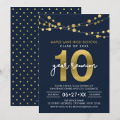 Blauwe snaren van lichten tienjarige klassenreünie kaart (Voorkant / Achterkant)