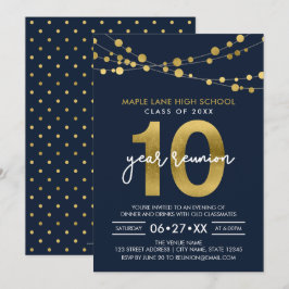 Blauwe snaren van lichten tienjarige klassenreünie kaart