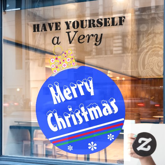 Blauwe sneeuw afgetopte kerstversiering raamsticker (Cafe Raam)