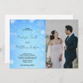 Blauwe sneeuw bruiloft uitnodigingen met foto (Voorkant / Achterkant)