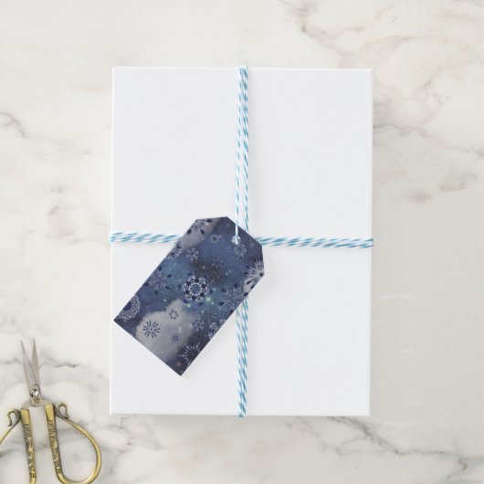 Blauwe sneeuw cadeaulabel (Met Touw)