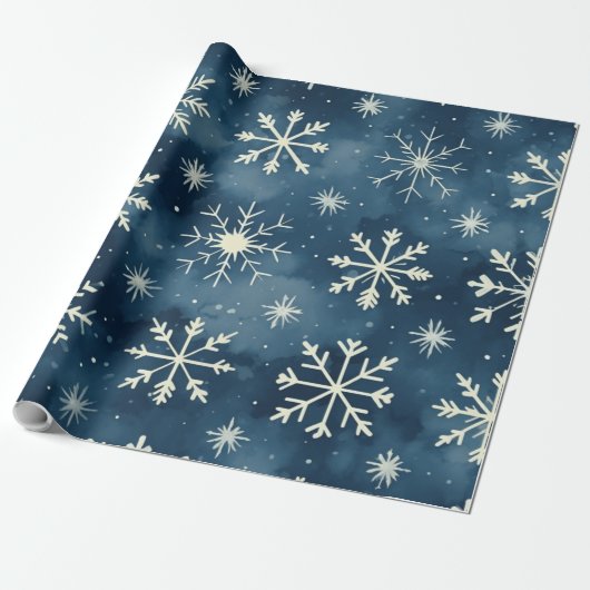 Blauwe sneeuw flex patroon Kerstmis Cadeaupapier (Uitgerold)