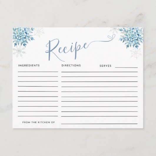 BLAUWE SNEEUW IN LIEFDE RECEPT INFORMATIEKAARTJE (Voorkant)