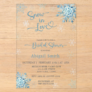 BLAUWE SNEEUW IN LOVE BRUIDSSCHOONMAAKPARTY ACRYL UITNODIGINGEN