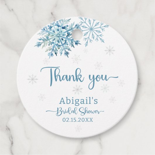 BLAUWE SNEEUW IN LOVE BRUIDSSUITE BEDANKJES LABELS (Voorkant)