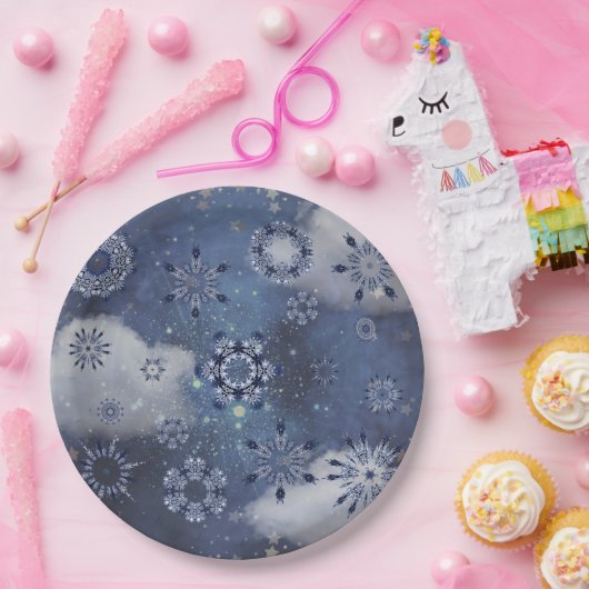 Blauwe sneeuw papieren bordje (Feest)