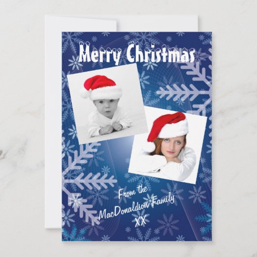 Blauwe sneeuwfotosjabloon feestdagenkaart (Voorkant)