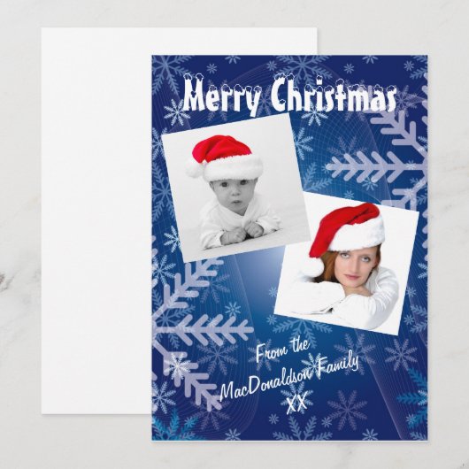 Blauwe sneeuwfotosjabloon feestdagenkaart (Voorkant / Achterkant)
