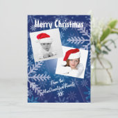 Blauwe sneeuwfotosjabloon feestdagenkaart (Staand voorkant)