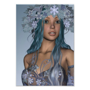Blauwe Sneeuwmaagd Winter Fantasie Portret Foto Afdruk