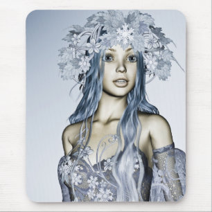 Blauwe Sneeuwmaagd Winter Fantasie Portret Muismat