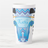 Blauwe Sneeuwman Art Latte Mok (Voorkant)