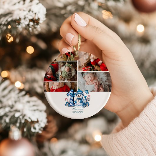 Blauwe Sneeuwman Eerste Kerstmis Ornament