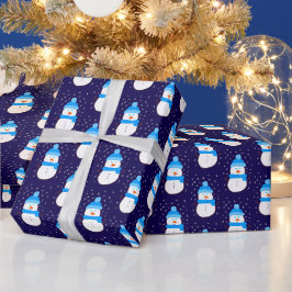 Blauwe Sneeuwman in Sneeuwjacht Cadeaupapier