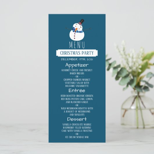 Blauwe sneeuwman, kerstmenu menu (Staand voorkant)