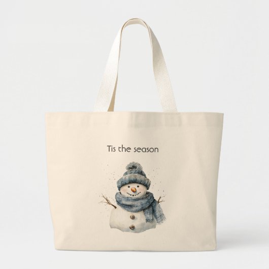 Blauwe Sneeuwman Kerstmis Grote Tote Bag (Voorkant)