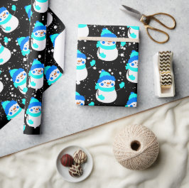 "Blauwe Sneeuwman" Kerstthema Cadeaupapier