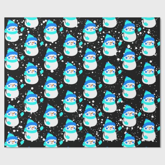 "Blauwe Sneeuwman" Kerstthema Cadeaupapier (Vlak)