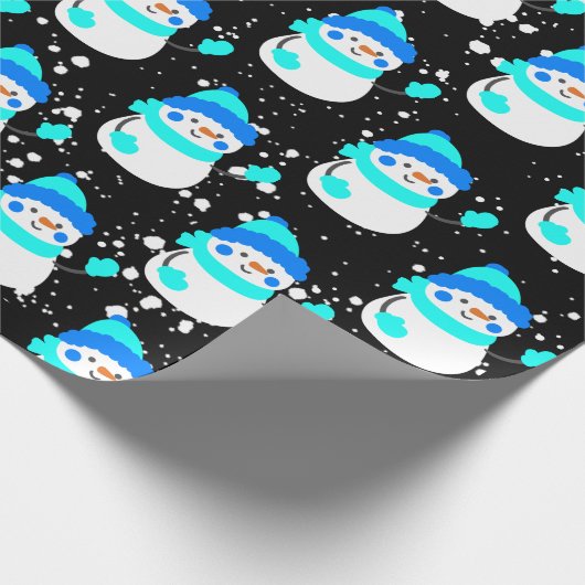 "Blauwe Sneeuwman" Kerstthema Cadeaupapier (Hoek)
