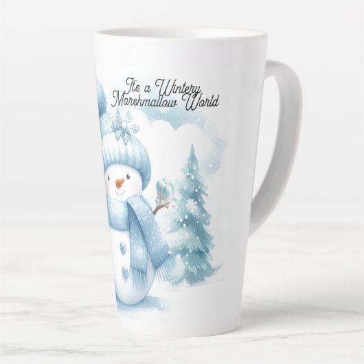Blauwe Sneeuwman Marshmallow Wereld Latte Mok (Rechterhoek)