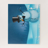 Blauwe sneeuwman met zwart Pet en wortelneus Legpuzzel (Verticaal)