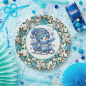 Blauwe Sneeuwman Papieren Bordje (Feest)