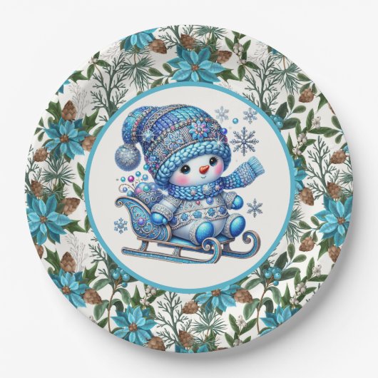 Blauwe Sneeuwman Papieren Bordje (Voorkant)