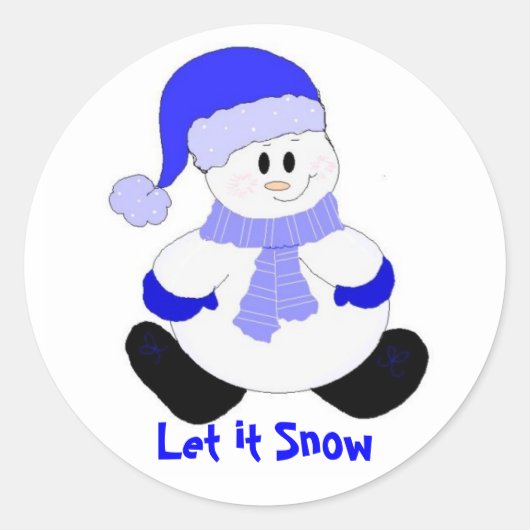 Blauwe Sneeuwman Ronde Sticker (Voorkant)
