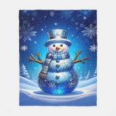 Blauwe Sneeuwman Sneeuwvlokken Fleece Deken (Voorkant)