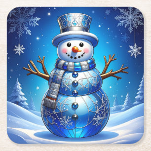 Blauwe Sneeuwman Sneeuwvlokken Vakantie Papieren O Kartonnen Onderzetters