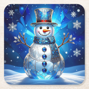 Blauwe Sneeuwman Sneeuwvlokken Vakantie Papieren O Kartonnen Onderzetters