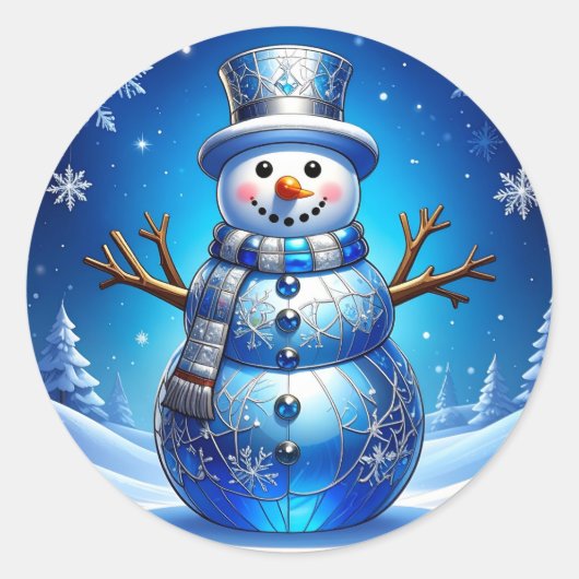 Blauwe Sneeuwman Sneeuwvlokken Vakantie Sticker (Voorkant)