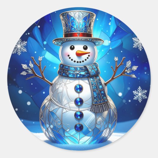 Blauwe Sneeuwman Sneeuwvlokken Vakantie Sticker (Voorkant)