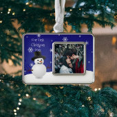 Blauwe Sneeuwman Winter Scene Framed First Verzilverd Omlijst Ornament